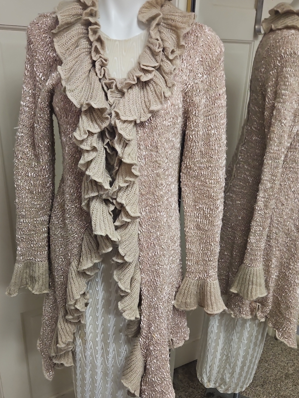 Champange Ruffled Long  Glamorous Unquie Artist  Sweater Cardigan